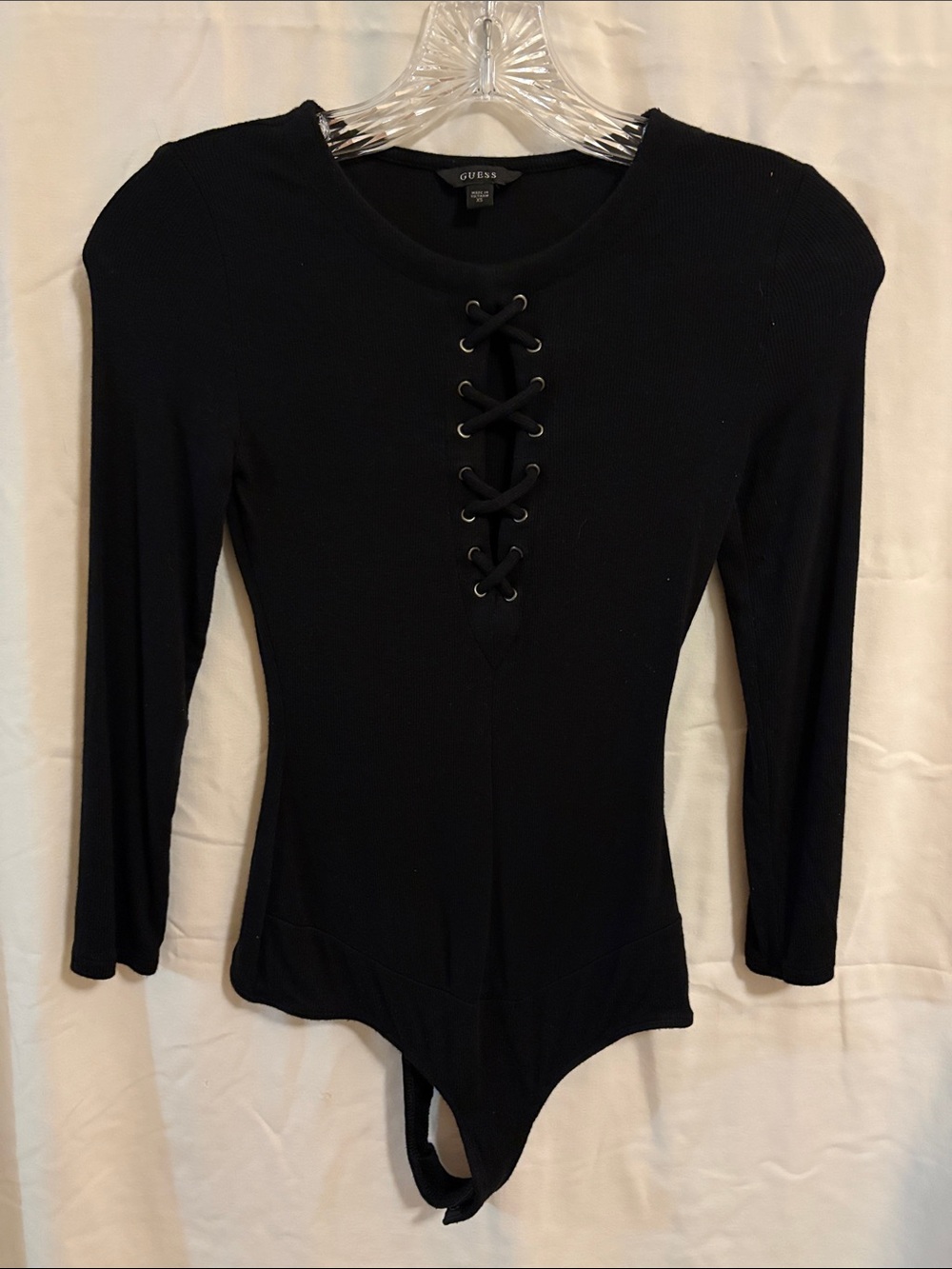 GUESS Black Lace-Up Long Sleeve Bodysuit